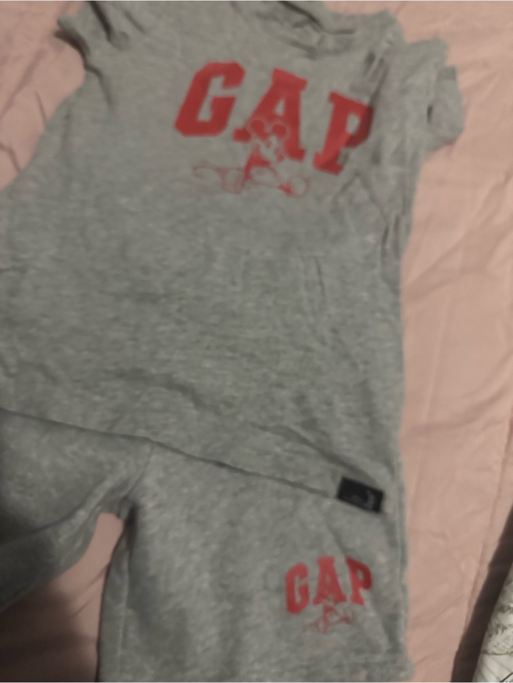 GAP Heather Gray Tee and Shorts Set with Red Logo